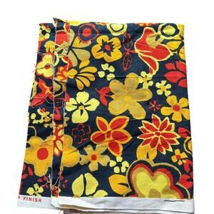Vtg Cohama Fabric Flower Power Mod Retro Floral black red orange 49”x54”